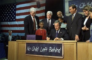 The signing of America's first federal education accountability law - No Child Left Behind.